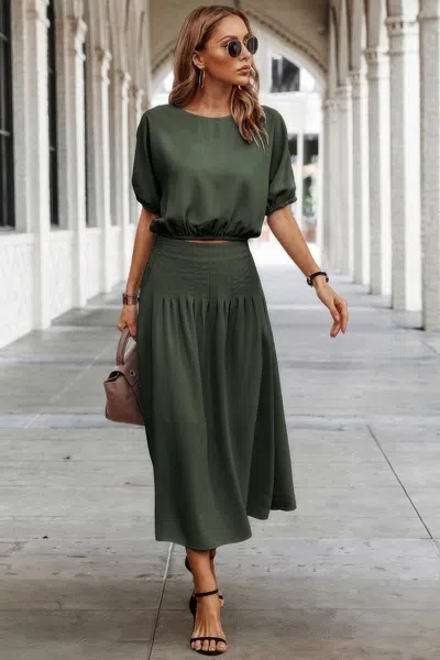 Fashnzfab Two Pieces Solid Color Loose Puff Sleeve Pleated Shirt