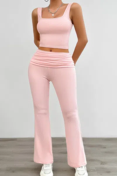Fashnzfab Two Pieces Square Neck Ruched Sleeveless Sets