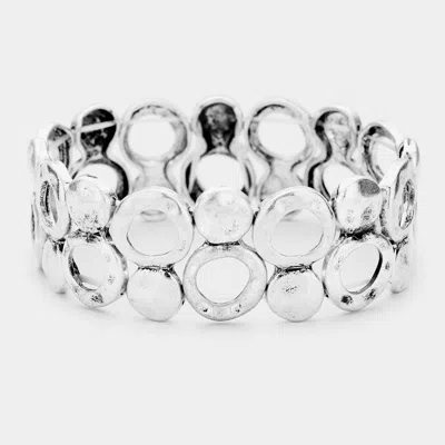 Fashnzfab Two Row Round Metal Stretch Bracelet Silver Burnished In Multi