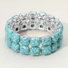 Fashnzfab Two Row Western Square Turquoise Stone Beaded Stretch Bracelet Silver, Turquoise In Multi
