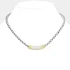 Fashnzfab Two Tone 14k Gold Plated Cz Stone Paved Bar Pointed Necklace In Multi
