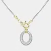 Fashnzfab Two Tone 14k Gold Plated Cz Stone Paved Open Oval Pendant Necklace In Metallic