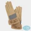 Fashnzfab Two Tone And Stitch Lines Faux Fur Cuff Smart Touch Gloves In Brown