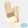 Fashnzfab Two Tone And Stitch Lines Faux Fur Cuff Smart Touch Gloves In Neutral