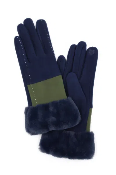 Fashnzfab Two Tone And Stitch Lines Fauxfur Smarttouchgloves In Blue
