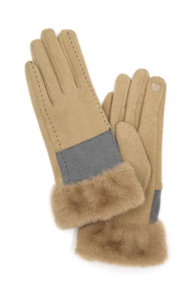 Fashnzfab Two Tone And Stitch Lines Fauxfur Smarttouchgloves In Grey