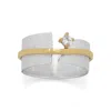 Fashnzfab Two Tone Art Deco Cz Ring In Silver