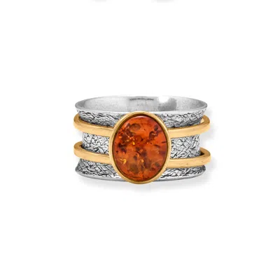 Fashnzfab Two Tone Baltic Amber Spinner Ring In Pink