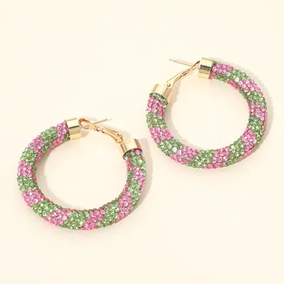 Fashnzfab Two Tone Bling Studded Hoop Earrings 1.75" L In Multi