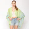 Fashnzfab Two Tone Border Ruana Poncho In Green