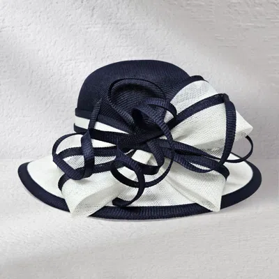 Fashnzfab Two Tone Bow Accent Elegant Sinamay Dressy Hat In Blue