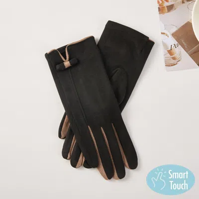Fashnzfab Two Tone Bow Accent Smart Touch Gloves In Black