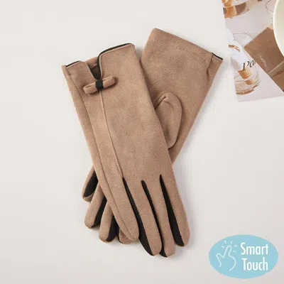 Fashnzfab Two Tone Bow Accent Smart Touch Gloves In Brown
