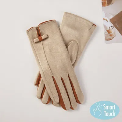 Fashnzfab Two Tone Bow Accent Smart Touch Gloves In Brown