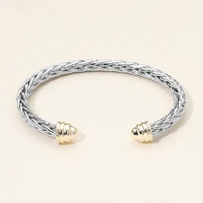 Fashnzfab Two Tone Braided Cuff Bracelet - Two Tone In Silver