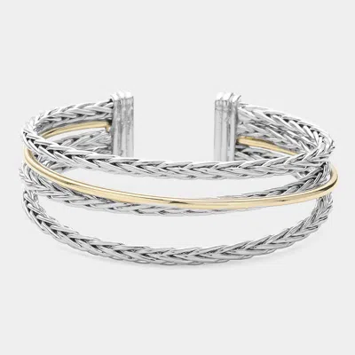 Fashnzfab Two Tone Braided Metal Cuff Bracelet - Two Tone In Metallic