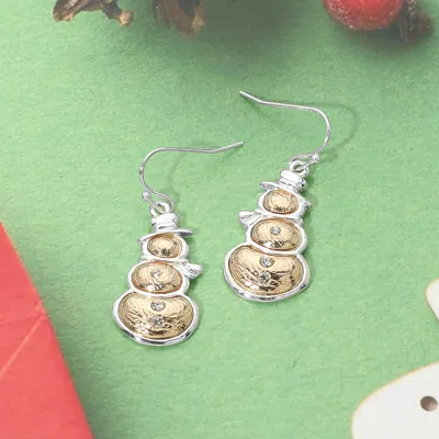 Fashnzfab Two Tone Christmas Snowman Charm Drop Dangle Earrings In Multi