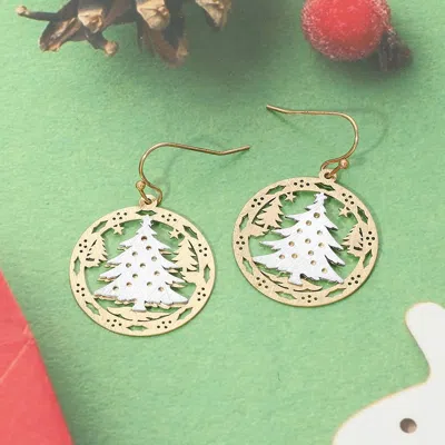 Fashnzfab Two Tone Christmas Tree Cutout Drop Dangle Earrings In Silver