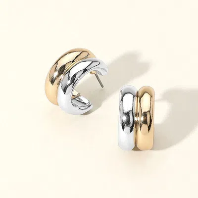 Fashnzfab Two Tone Chunky Mini Hoop Earrings In Gold