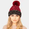 Fashnzfab Two Tone Confetti Fleece Pom Pom Beanie Hat In Red