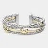 Fashnzfab Two Tone Criss Cross Pointed Braided Metal Cuff Bracelet - Two Tone In Metallic