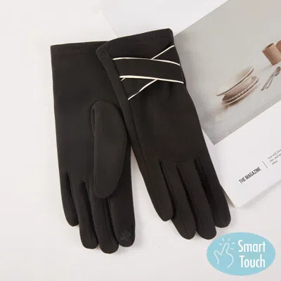 Fashnzfab Two Tone Crisscross Accent Smart Touch Gloves In Black