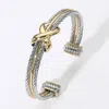Fashnzfab Two Tone Crisscross Pointed Cuff Bracelet - Two Tone In Silver