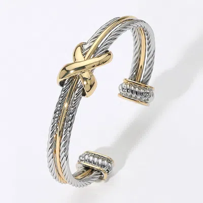 Fashnzfab Two Tone Crisscross Pointed Cuff Bracelet - Two Tone In Silver