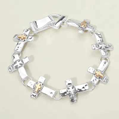 Fashnzfab Two Tone Cross Charm Link Magnetic Bracelet In Silver
