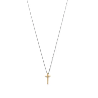 Fashnzfab Two Tone Cross Necklace In Silver