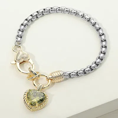 Fashnzfab Two Tone Cz Stone Heart Charm Bracelet In Gold