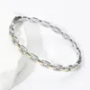 Fashnzfab Two Tone Cz Stone Paved Link Hinged Bracelet Two Tone In Multi