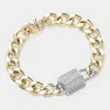 Fashnzfab Two Tone Cz Stone Paved Lock Pointed Magnetic Bracelet - Two Tone In Gold