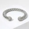 Fashnzfab Two Tone Cz Stone Paved Tip Textured Cuff Bracelet Two Tone In Multi