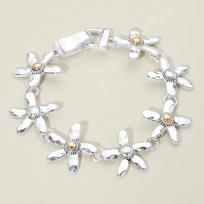 Fashnzfab Two Tone Daisy Flower Charm Link Magnetic Bracelet In Multi