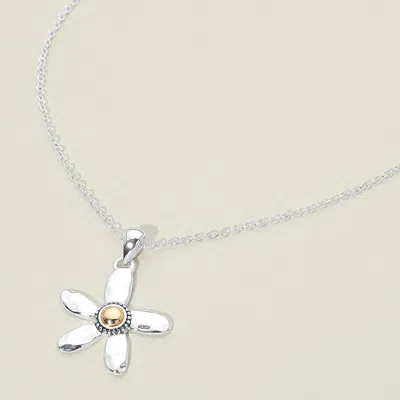 Fashnzfab Two Tone Daisy Flower Pendant Necklace In Silver