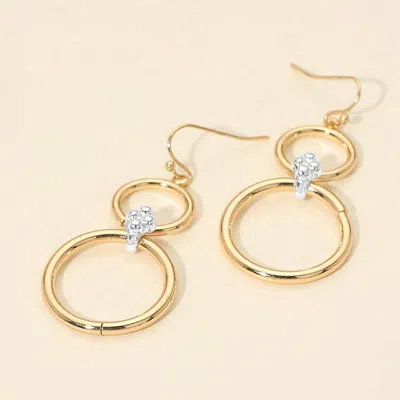 Fashnzfab Two Tone Double Ring Drop Earrings In Gold
