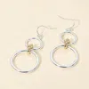 Fashnzfab Two Tone Double Ring Drop Earrings In Silver