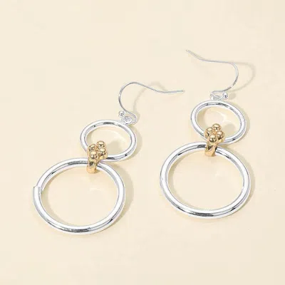 Fashnzfab Two Tone Double Ring Drop Earrings In Silver