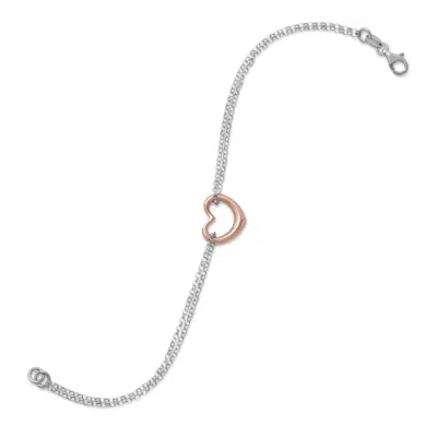 Fashnzfab Two Tone Double Strand Open Heart Bracelet In White