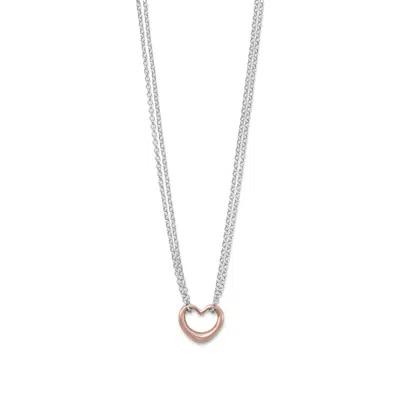 Fashnzfab Two Tone Double Strand Open Heart Necklace In Gold