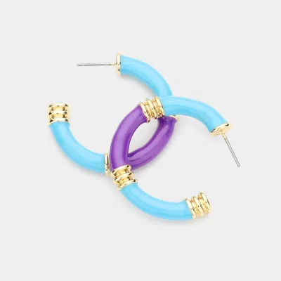 Fashnzfab Two Tone Enamel Metal Hoop Earrings In Blue