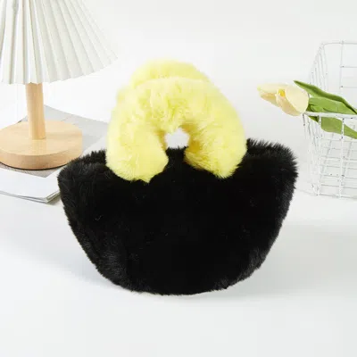 Fashnzfab Two Tone Faux Fur Micro Tote Crossbody Bag In Black