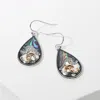 Fashnzfab Two Tone Flip Flop Abalone Stone Paved Wave Teardrop Dangle Earrings In Multi