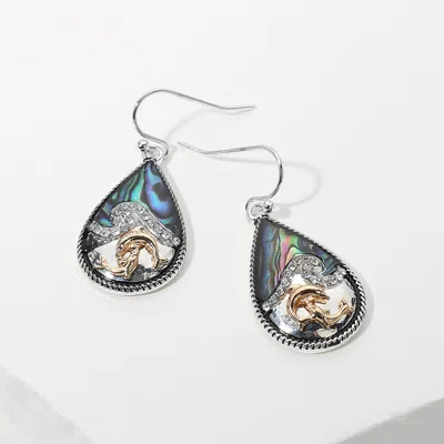 Fashnzfab Two Tone Flip Flop Abalone Stone Paved Wave Teardrop Dangle Earrings In Multi