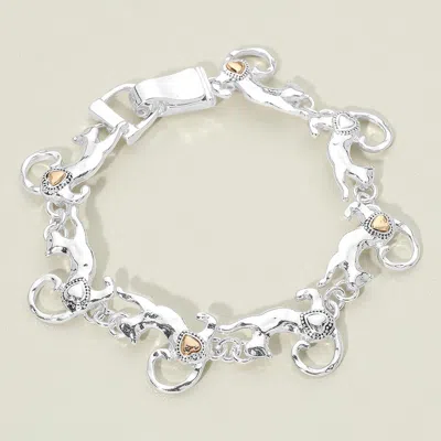 Fashnzfab Two Tone Heart Cat Charm Link Magnetic Bracelet In Multi