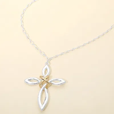 Fashnzfab Two Tone Interwoven Cross Pendant Long Necklace In Multi