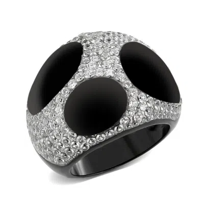Fashnzfab Two Tone Ip Black (ion Plating) Stainless Steel Ring With Aaa Grade Cz In Clear In Multi