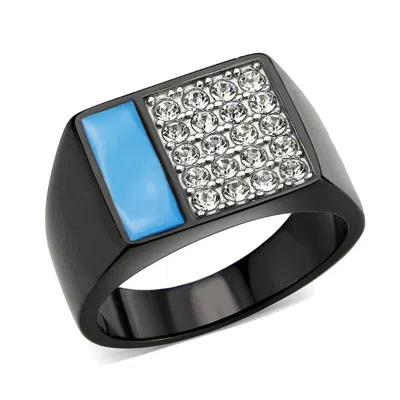 Fashnzfab Two Tone Ip Black (ion Plating) Stainless Steel Ring With Top Grade Crystal In Clear In Multi
