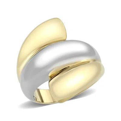 Fashnzfab Two Tone Ip Gold (ion Plating) Stainless Steel Ring With Nostone In No Stone In Multi